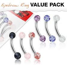 Acrylic Color Ultra Glitter Ball 316L Surgical Steel Eyebrow Curve Ring