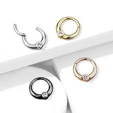Centered Front Facing CZ 316L Surgical Steel Hinged Segment Hoop Rings
