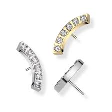 316L Surgical Steel Threadless Push In 6 CNC Set CZ Curved Top