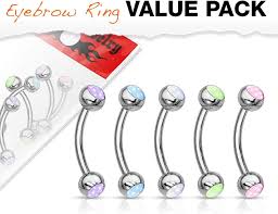Illuminating Stone Set 316L Surgical Steel Curved Barbells, Eyebrow Rings