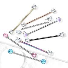316L Surgical Steel Threadless Push in Industrial Barbells with Prong...