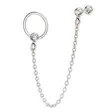 316L Surgical Steel Single Gemmed Captive Bead Ring with Chain Linked...