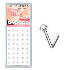 3mm Clear CZ Prong Set 316L Surgical Steel "L" Bend Nose Stud Ring