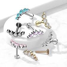 5-Round CZ Bezel Set Curved Internally Threaded 316L Surgical Steel...