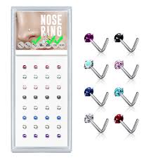 20 Gauge L Bend Prong Set Mixed Color CZ 316L Surgical Steel Nose Bone