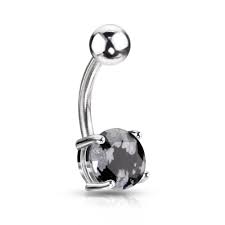 316L Surgical Steel Snow Obsidian Semi Precious Stone Navel 316L...