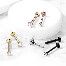 CZ Prong Set Threadless Top PVD Over 316L Surgical Steel Push in...