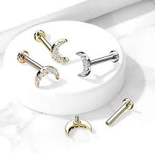 CZ Paved Crescent Moon Top on Internally Threaded 316L Surgical Steel...