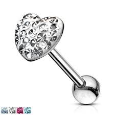 Heart Paved-Crystal on 316L Surgical Steel Barbell . Clear Epoxy...