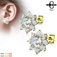 316L Surgical Steel Pair of Round CZ Flower 316L Surgical Steel Post...