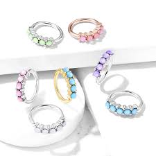 5 Iluminating Stones Lined Set All 316L Surgical Steel Bendable Hoop Rings for Ear Cartilage, Eyebrow, Nose and More