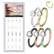 Fixed Facing Out IP Plated Over 316L Surgical Steel Clear Gem Ball Hoop Rings for Nose, Ear Cartilage, Lip and More