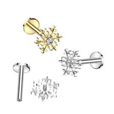 Implant Grade Titanium Internally Threaded Labret With Snowflake CZ Center Top