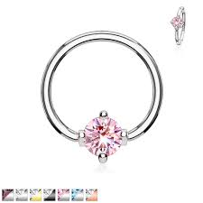 316L Surgical Steel Prong Set Round CZ Captive Rings 316L Surgical Steel