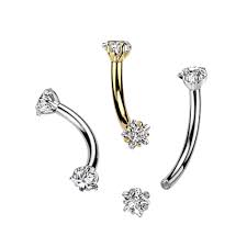 Implant Grade Titanium Internally Threaded Curved Barbell With Star Prong Set CZ Ends
