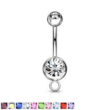 Double Press Fit Gem 316L Surgical SteelNavel Ring w/Steel Hoop
