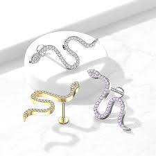 CZ Paved Snake Top on Internally Threaded 316L Surgical Steel Flat Back...