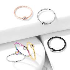 Crystal Set Twisted Rope 316L Surgical Steel Bendable Hoop Nose Ring