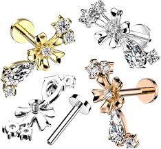 CZ Center Flower With CZ Vine Internally Threaded 316L Surgical Steel...