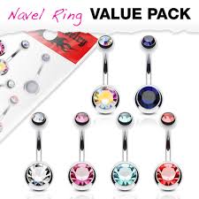 Double Jeweled 316L Surgical Stainless Steel Navel Rings