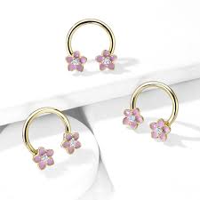 316L Surgical Steel Pink Enamel Flower With CZ Center 316L Surgical...