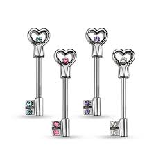 Heart Key with CZ 316L Surgical Steel Nipple Bar Package (