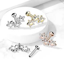 5 CZ Triple Star Top on Internally Threaded 316L Surgical Steel Flat...