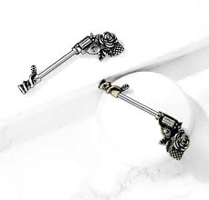 316L Surgical Steel Rose Pistol 316L Surgical Steel Barbell Nipple Rings