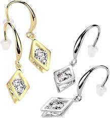 316L Surgical Steel Pair of Stainless Steel Hollow Diamond Dangle With...