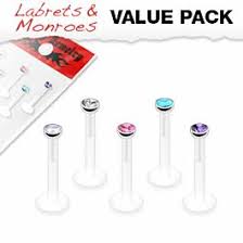PTFE Flex Push-in Labret/Monroe W/Press Fit Gem Stone