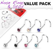 316L Surgical Steel Press Fit Gem Nose Screw