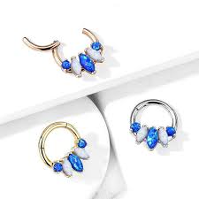 5-Marquise Opal Set 316L Surgical Steel Hinge Hoops for Ear, Nose...