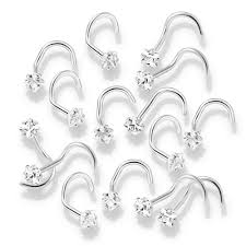 Prong Set Square CZ Top 316L Surgical Steel Nose Screw Rings