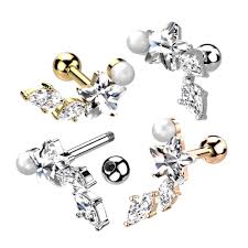 316L Surgical Steel Star CZ with Marquise CZ Vine and Pearl 316L...