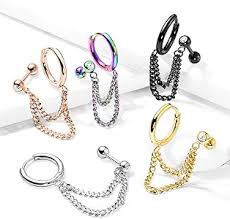 Double Chain Linked Round Clicker Hoop Earring and Crystal Set...