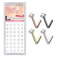 3mm Clear CZ Prong Set IP Over 316L Surgical Steel "L" Bend Nose Stud Ring