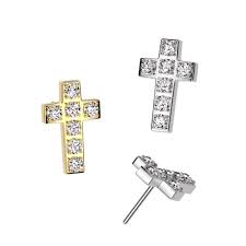316L Surgical Steel Threadless Push In 7 CNC Set CZ Cross Top