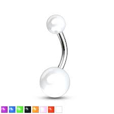 Implant Grade Titanium Externally Threaded Belly Button Ring With Solid Color Acrylic Balls