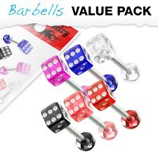 Color 316L Surgical Steel Barbells with Acrylic Dice