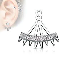 Double Lined Micro Pave CZ Fan With Spikes Earring Jacket / Cartilage Stud Add on Dangle