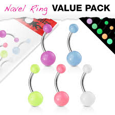 Color 316L Surgical Steel Navel Rings with Glow In The Dark Balls