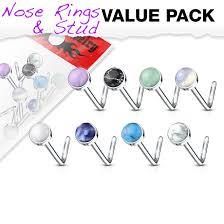 Semi Precious Stone Set 316L Surgical Steel L Bend Nose Stud Rings