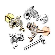 CZ Paved Dolphin Top on Internally Threaded 316L Surgical Steel Flat...