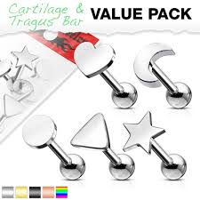 316L Cartilage/Tragu Bar with Mixed Shapes Top