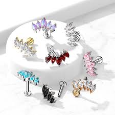 5 Marquise CZ Fan Set Top With Internally Threaded 316L Surgical Steel...