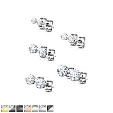 Sizes Prong Set Round CZ Stainless Steel Stud Earrings