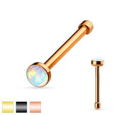 White Opal Set Flat Top PVD over 316L Surgical Steel Nose Studs