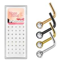 Pack Jewel Set Ball IP Over 316L Surgical Steel "L" BendNose Stud Rings