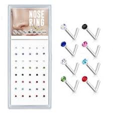 18 Gauge L Bend Prong Set Mixed Color CZ 316L Surgical Steel Nose Bone