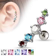316L Surgical Steel Journey Curve 5 Gems Tragus/Cartilage Piercing Stud